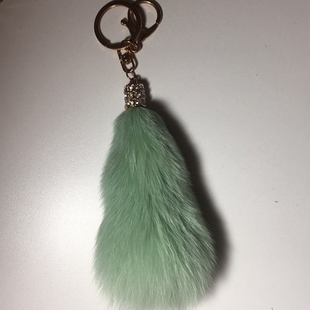 Mint green fluffy keychain sparkly